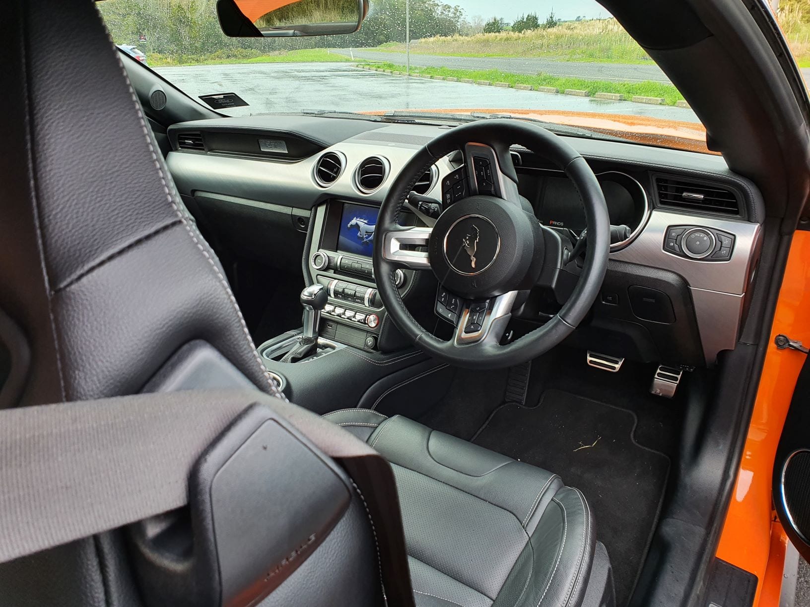 The interior of the Ford Mustang High Performance, an homage to the Mustangs of old.