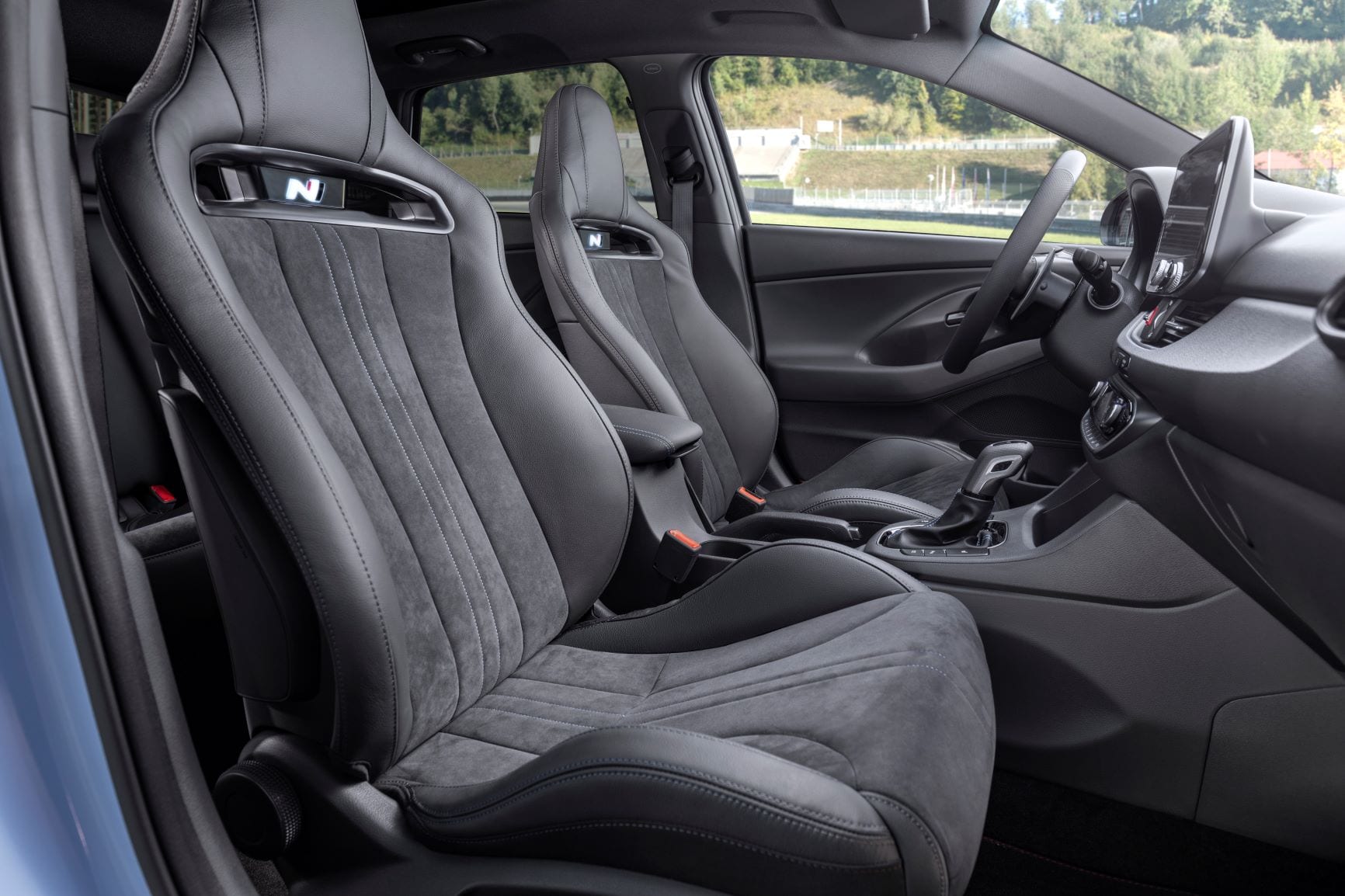The optional lightweight bucket seats with the N badge embossed.