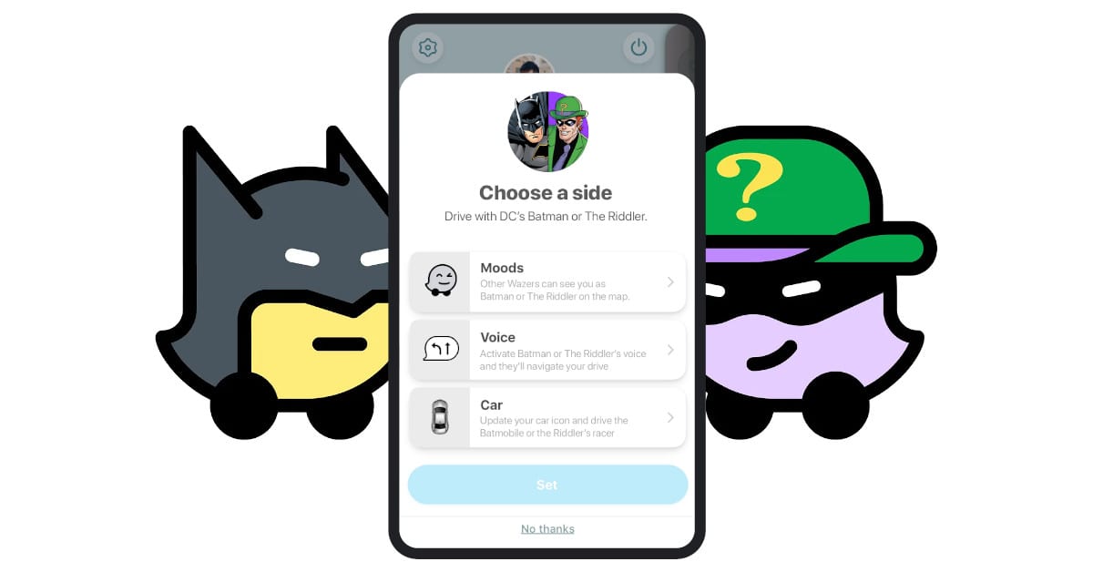 Waze voiced by Batman or Riddler