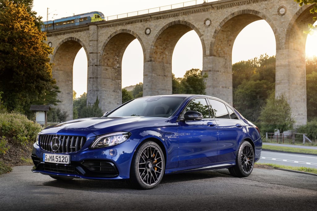 The outgoing generation of the Mercedes C63 AMG. Pictured in blue