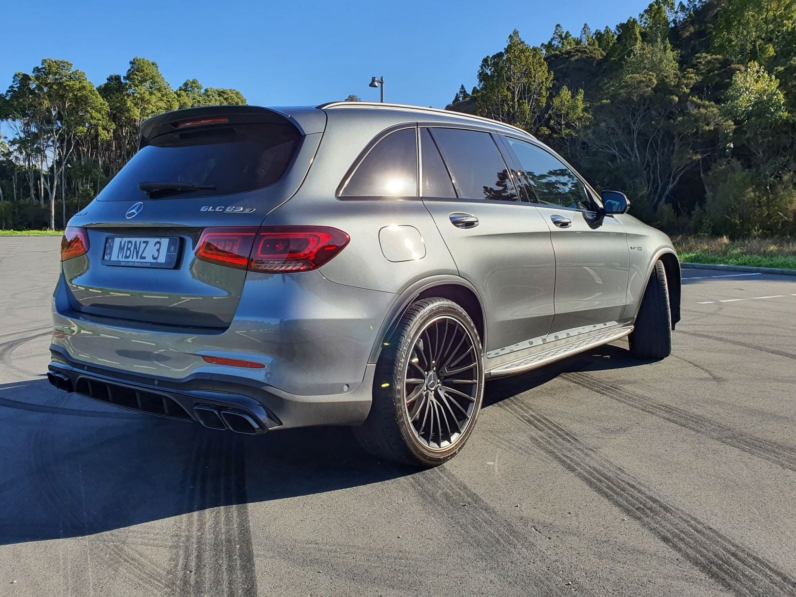 A rear three quarter shot of the GLC63 S AMG