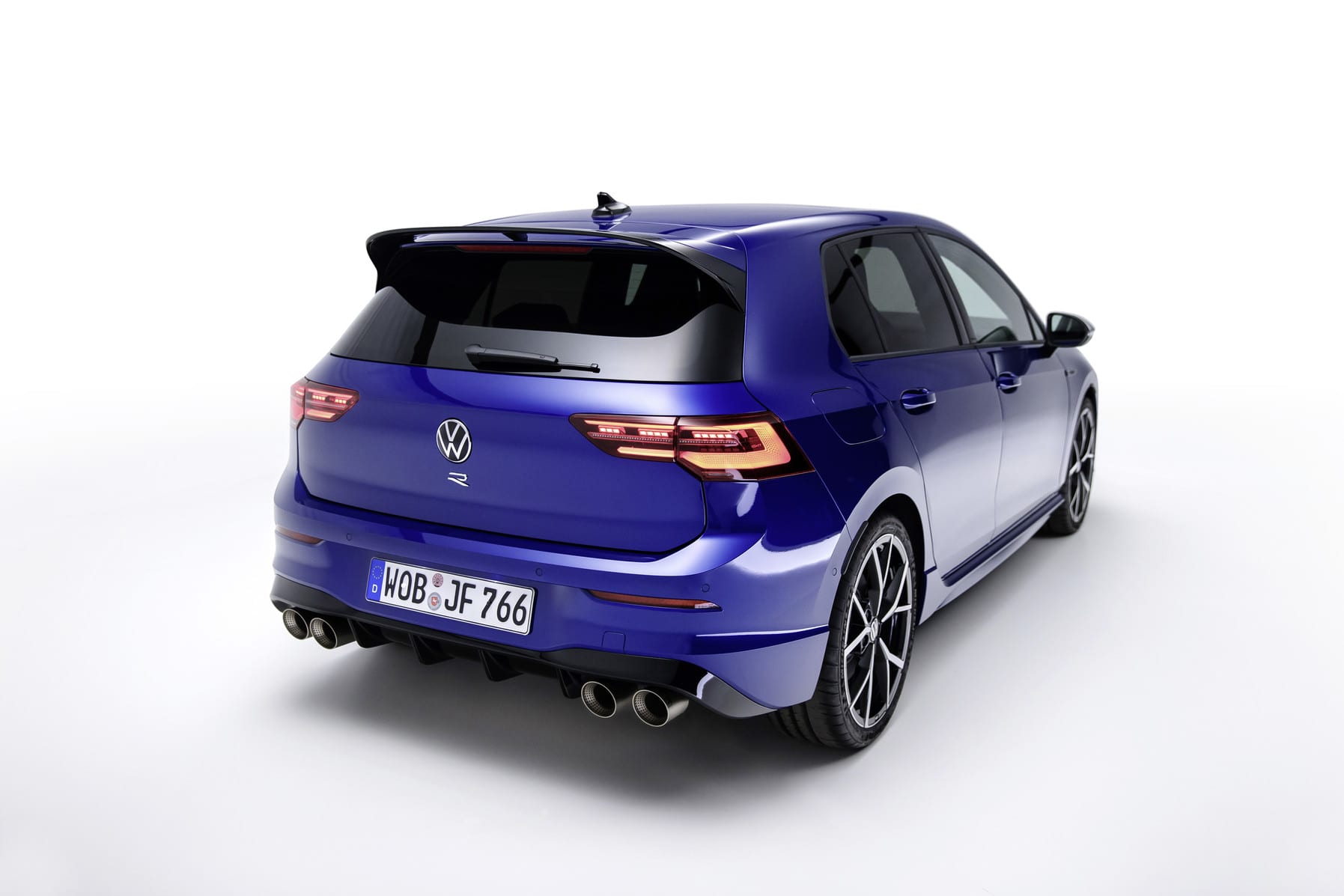 A rear three quarter shot of the Golf R