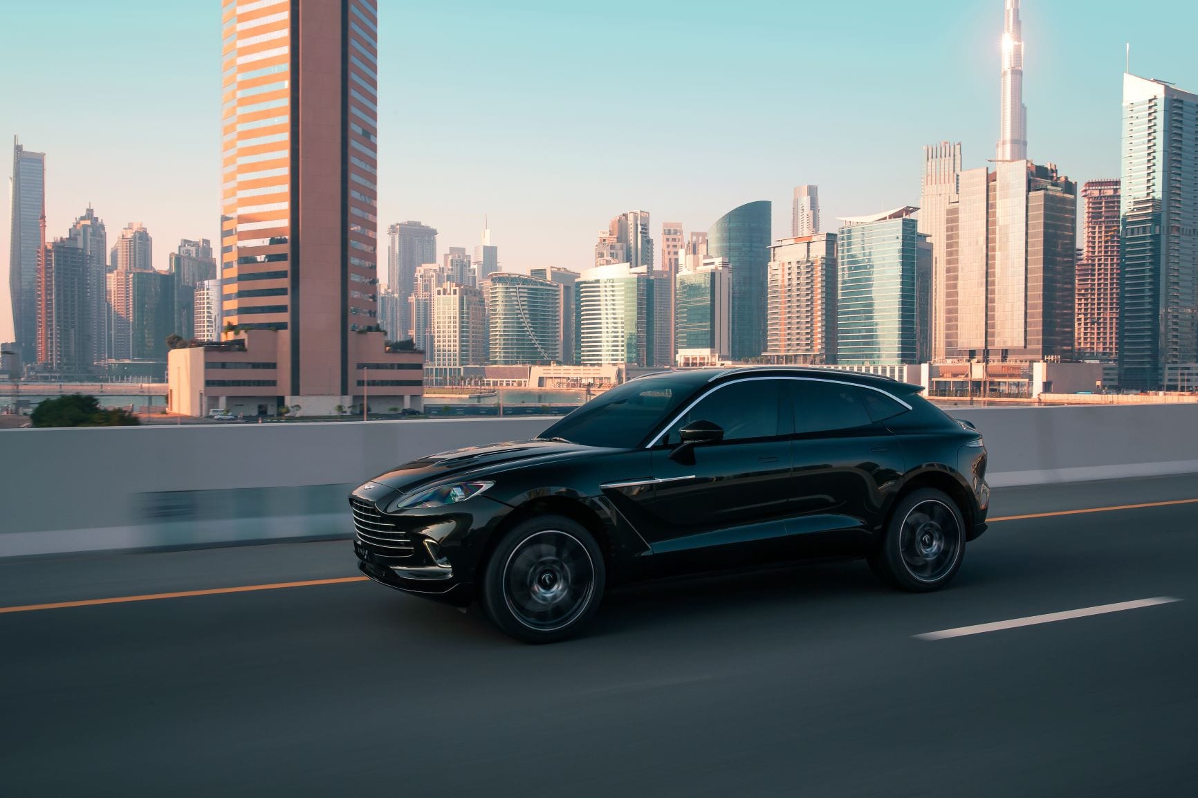 The Aston Martin DBX on a motorway