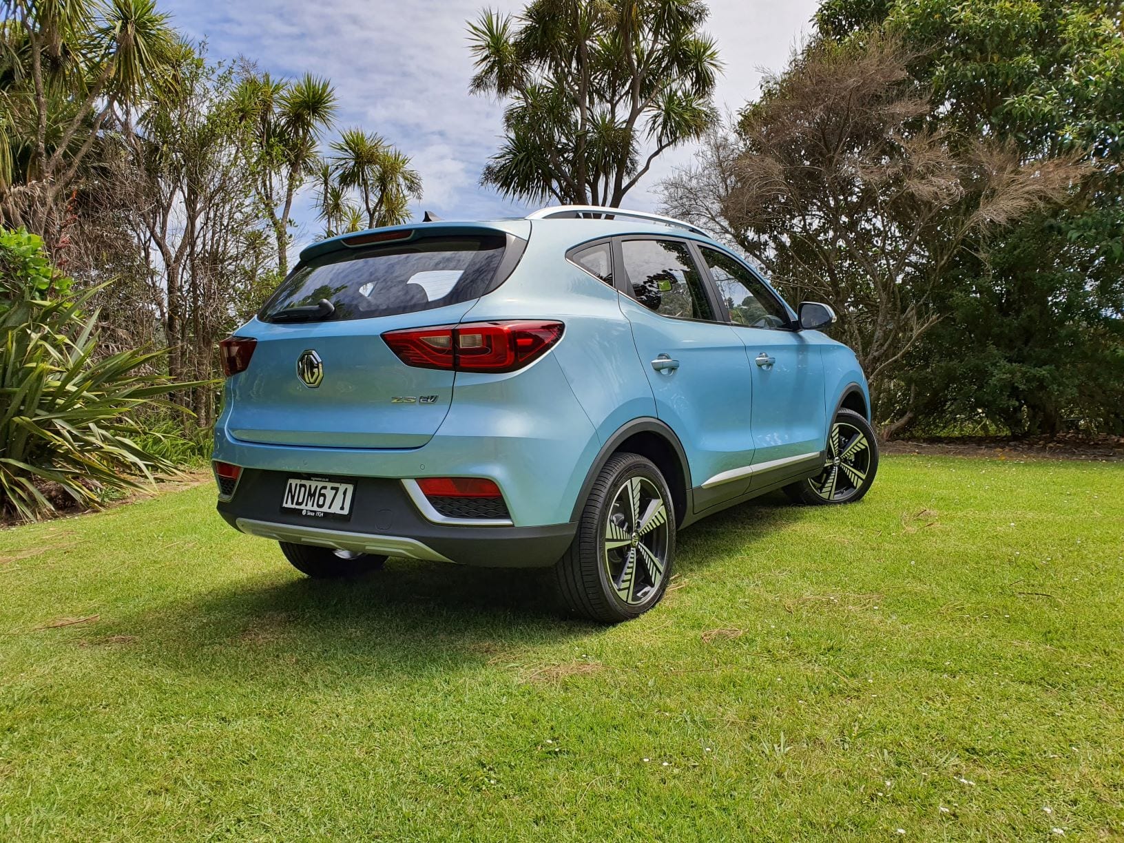 A rear shot of the MG ZS EV