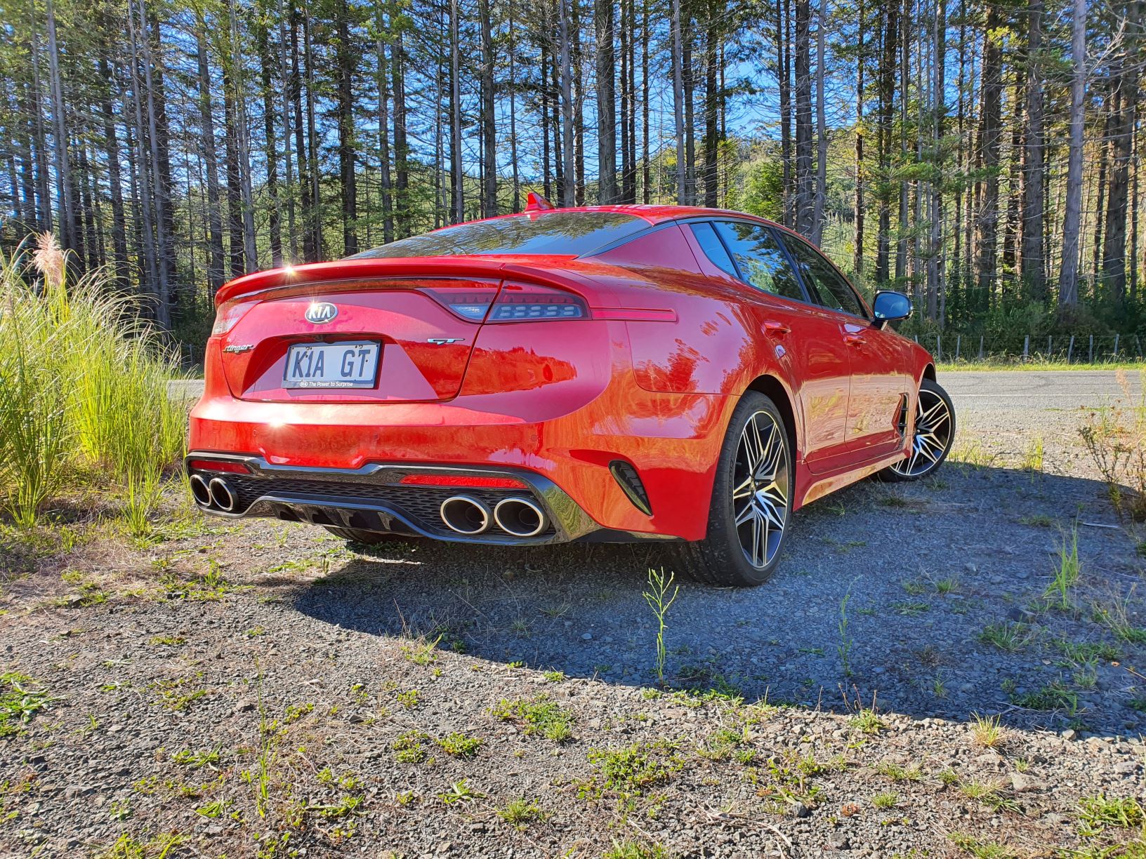 Rear of the Kia Stinger GT in red