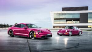 Porsche Taycan in Rubystone Red