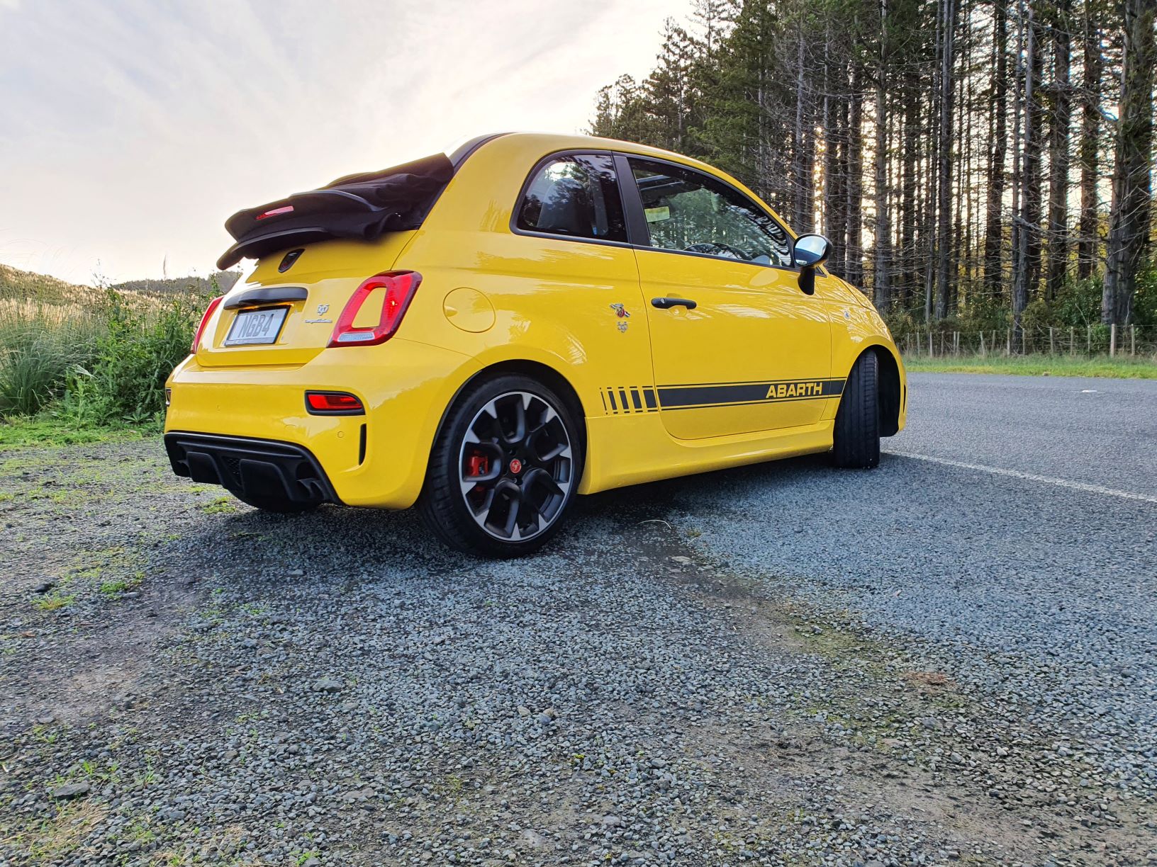 Rear three quarters shot of the Abarth 595C Competizione