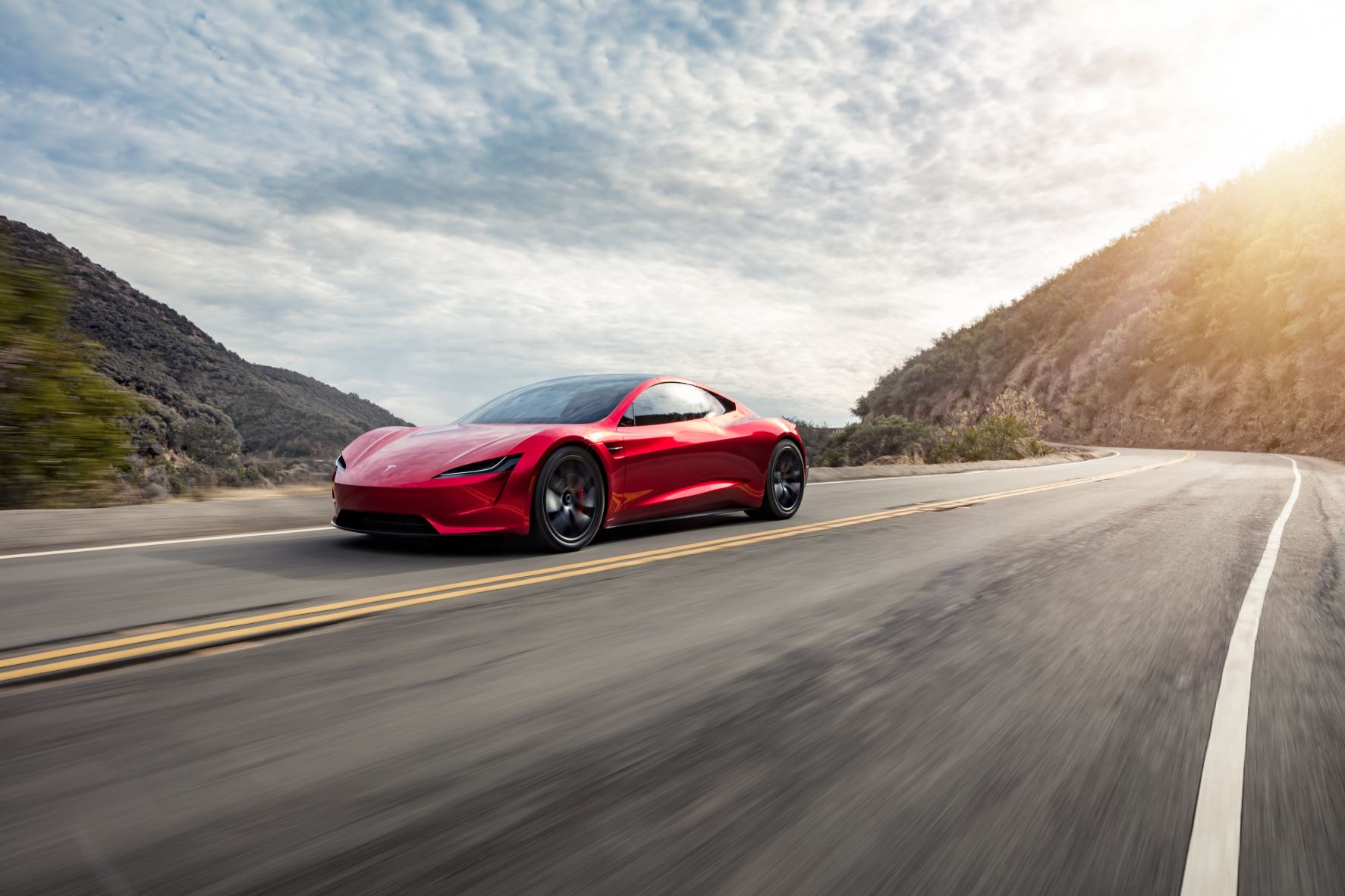 Moving shot of the Tesla Roadster