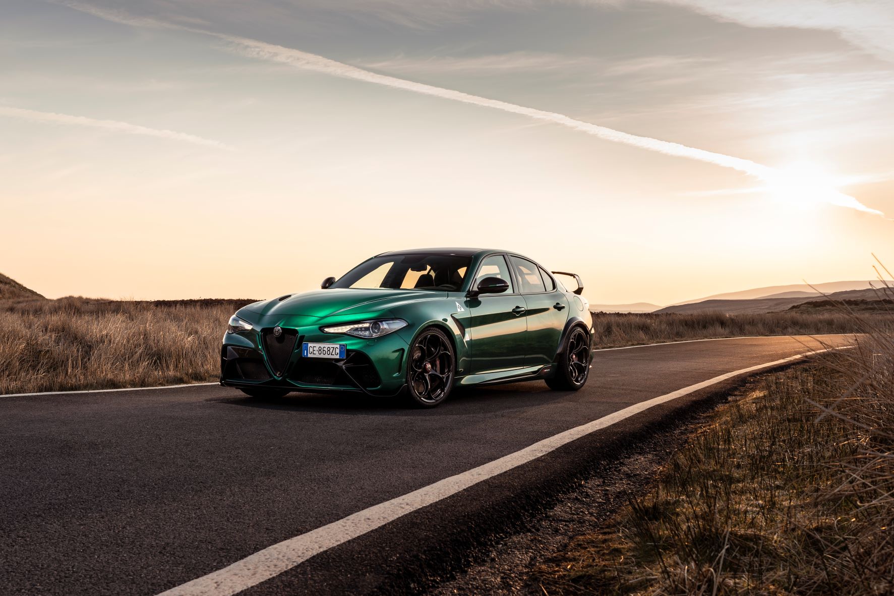 Front view of the Alfa Romeo Giulia GTAm in Montreal Green