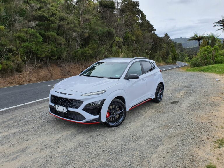 Front three quarters view of the 2021 Hyundai Kona N