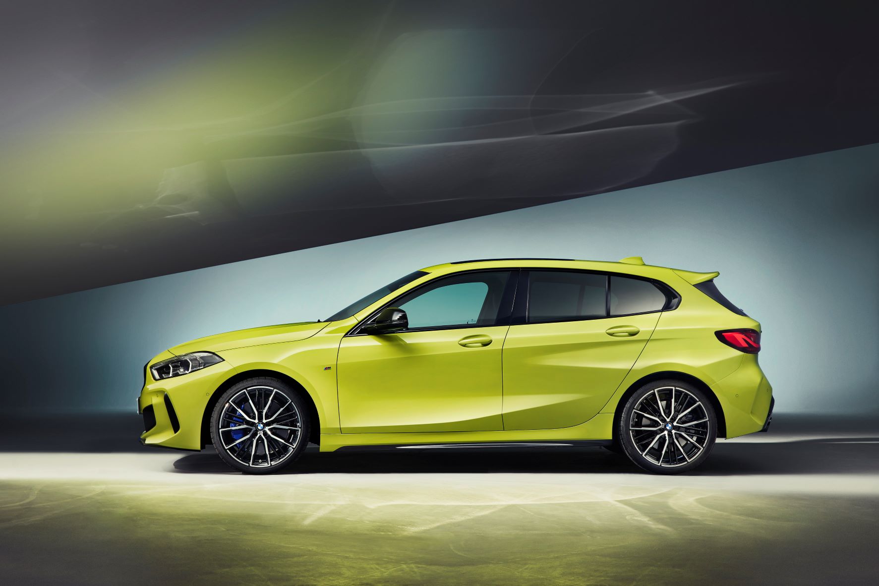 Side view of the new BMW M135i in Sao Paulo yellow