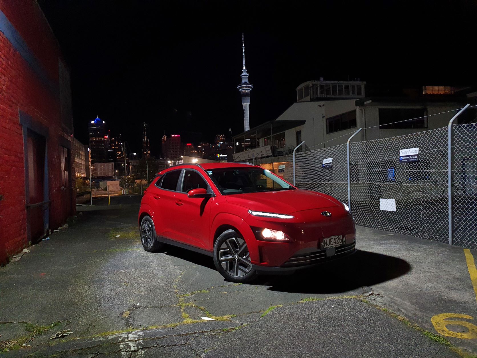 Front three quarters view of the new Hyundai Kona EV Series 2