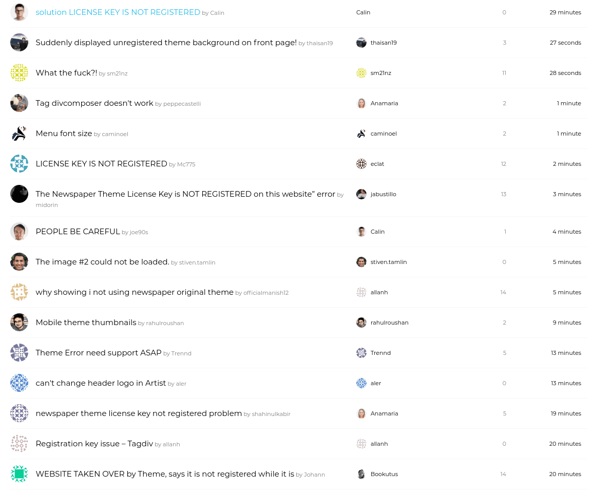 tagDiv Newspaper support forum flooded with complaints