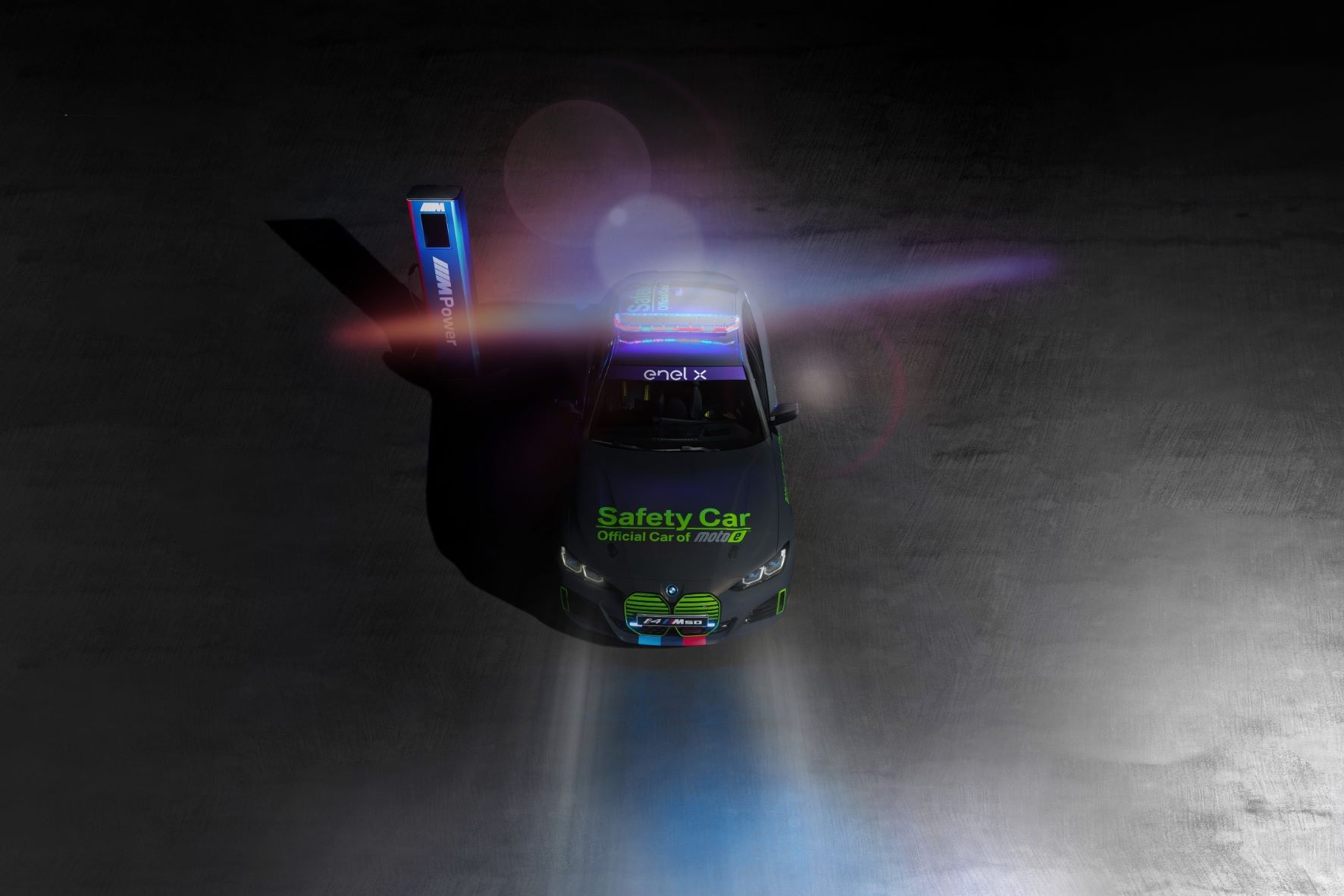 Birds eye view of the BMW i4 M50 Safety Car