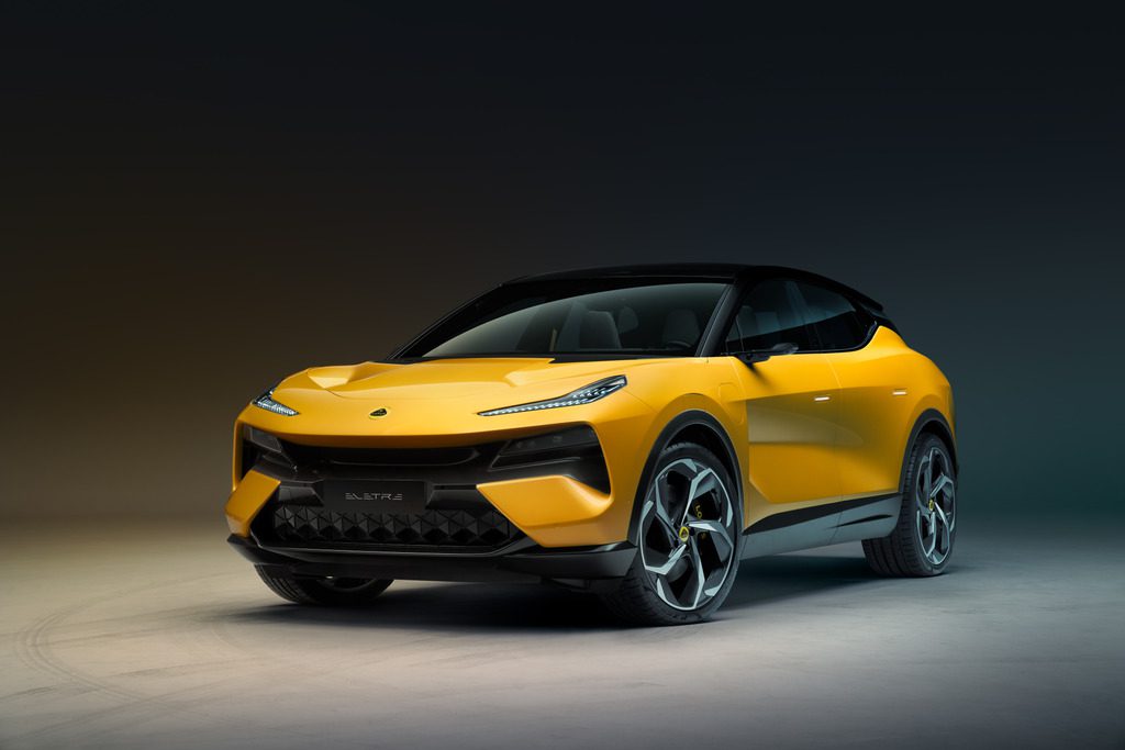 Front three quarters view of the new Lotus Eletre