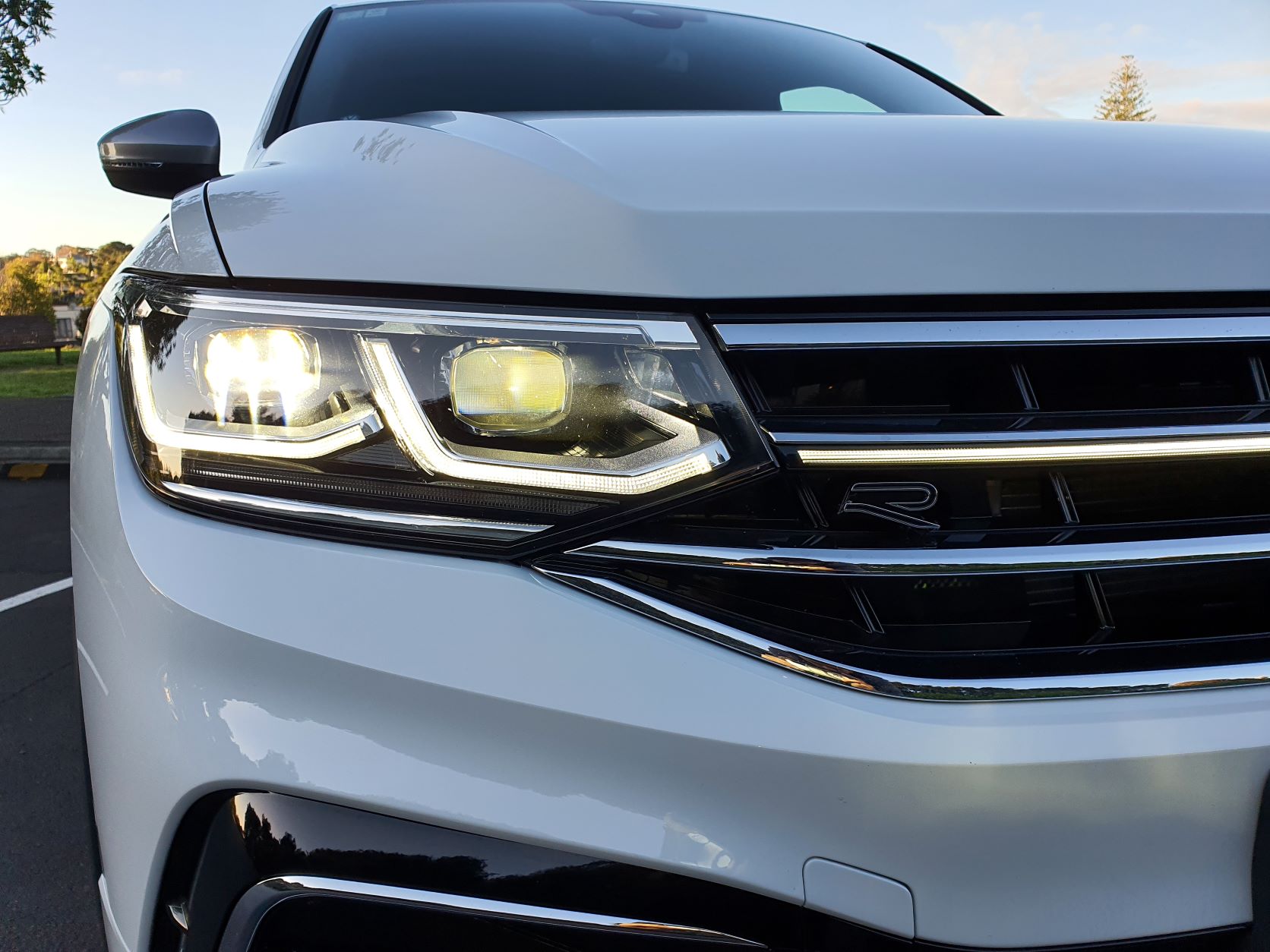 Volkswagen R badging on the front of the 2022 Volkswagen Tiguan R-Line