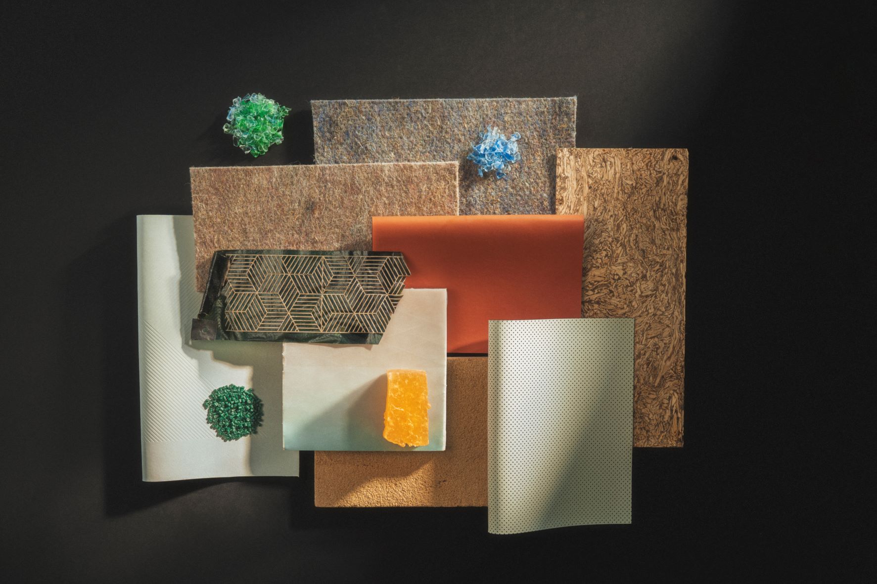 A range of materials being used by the BMW Mini Group for the interiors of their cars in 2023