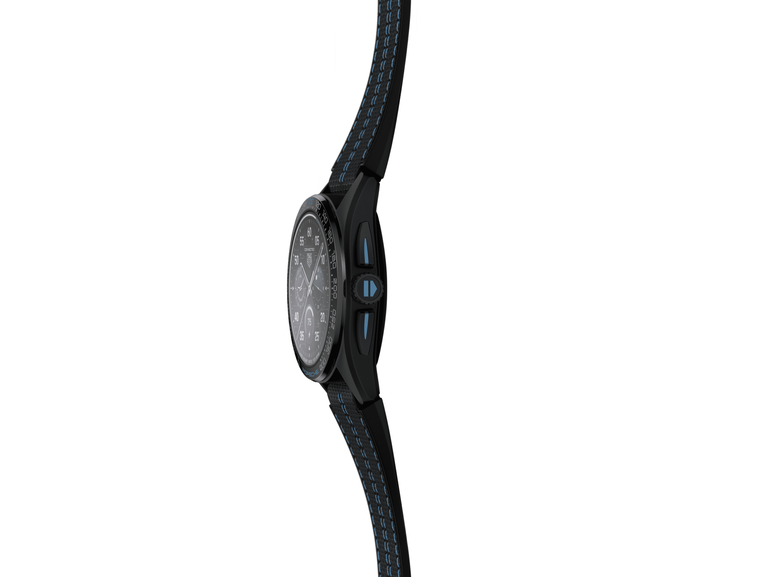 Side view of the Tag Heuer Connected Calibre E4 Porsche Edition