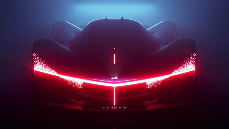 Frontal view of the Alpine Alpenglow concept racecar