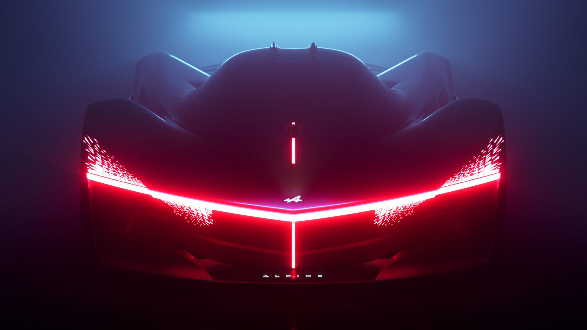 Frontal view of the Alpine Alpenglow concept racecar