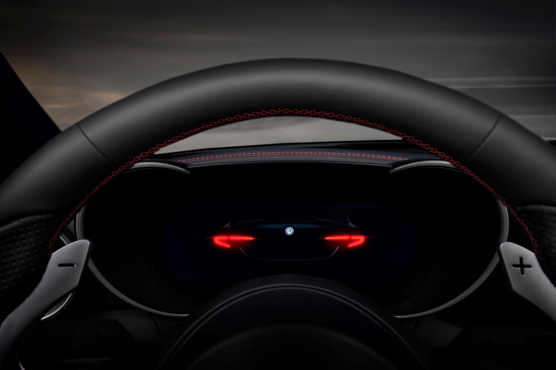 Goodbye sequence on the gauge cluster of the 2023 Alfa Romeo Giulia sedan
