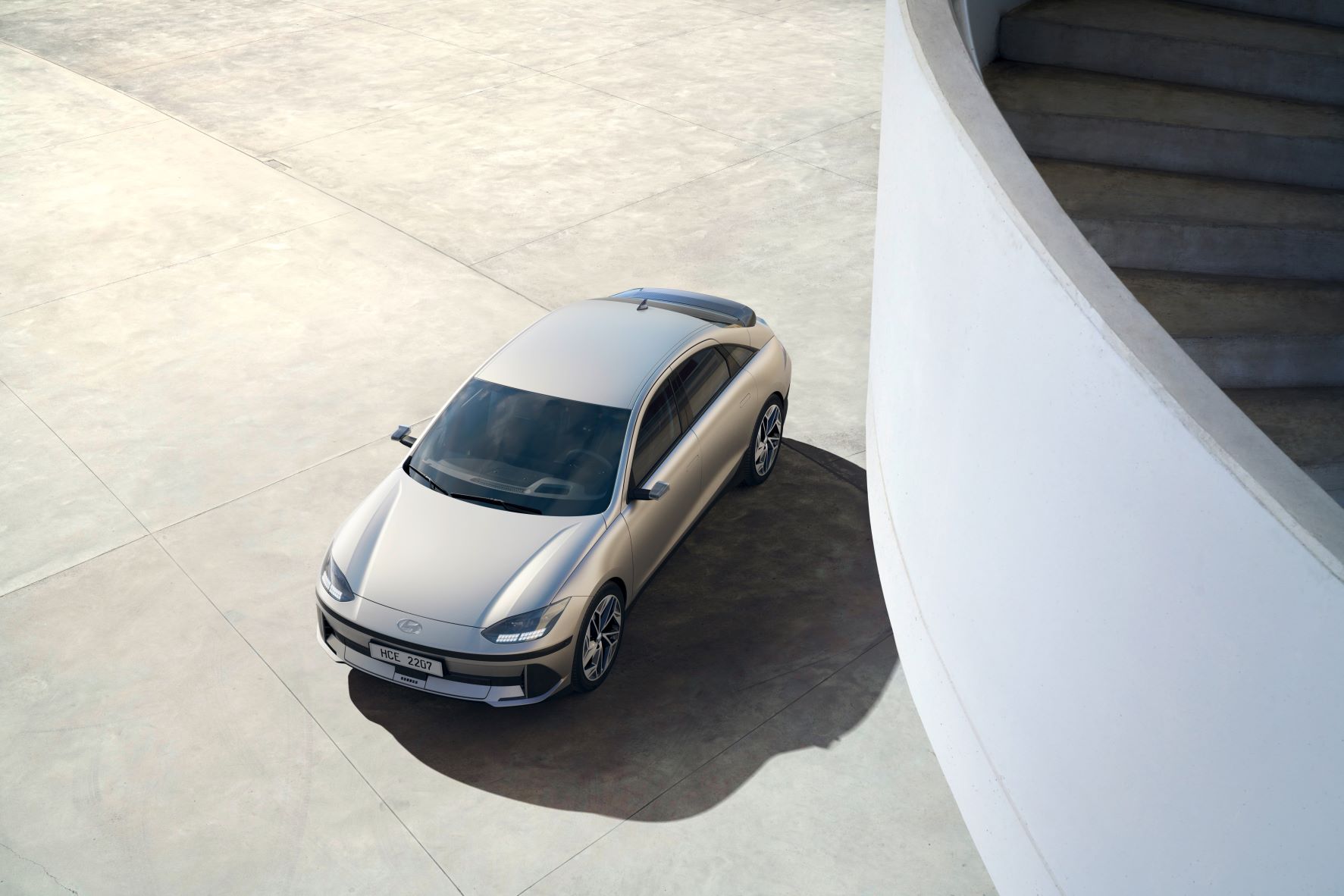 Overhead view of the Hyundai IONIQ6 EV sedan