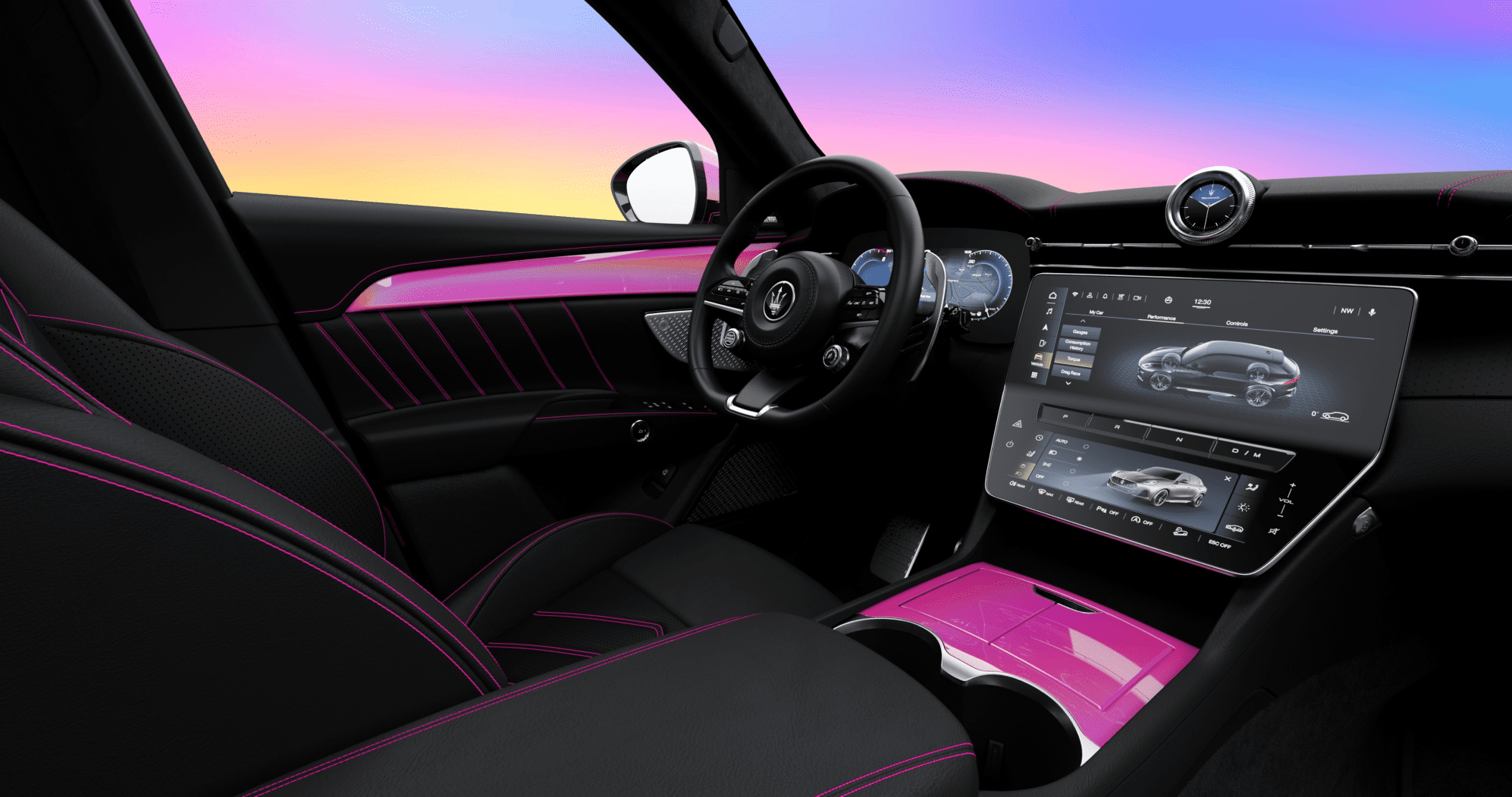Interior of the one-off Maserati Grecale Barbie