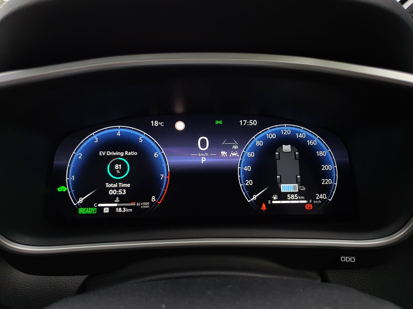 Digital information cluster on a 2022 Toyota Corolla Cross Limited Hybrid E-Four AWD in Safari Green
