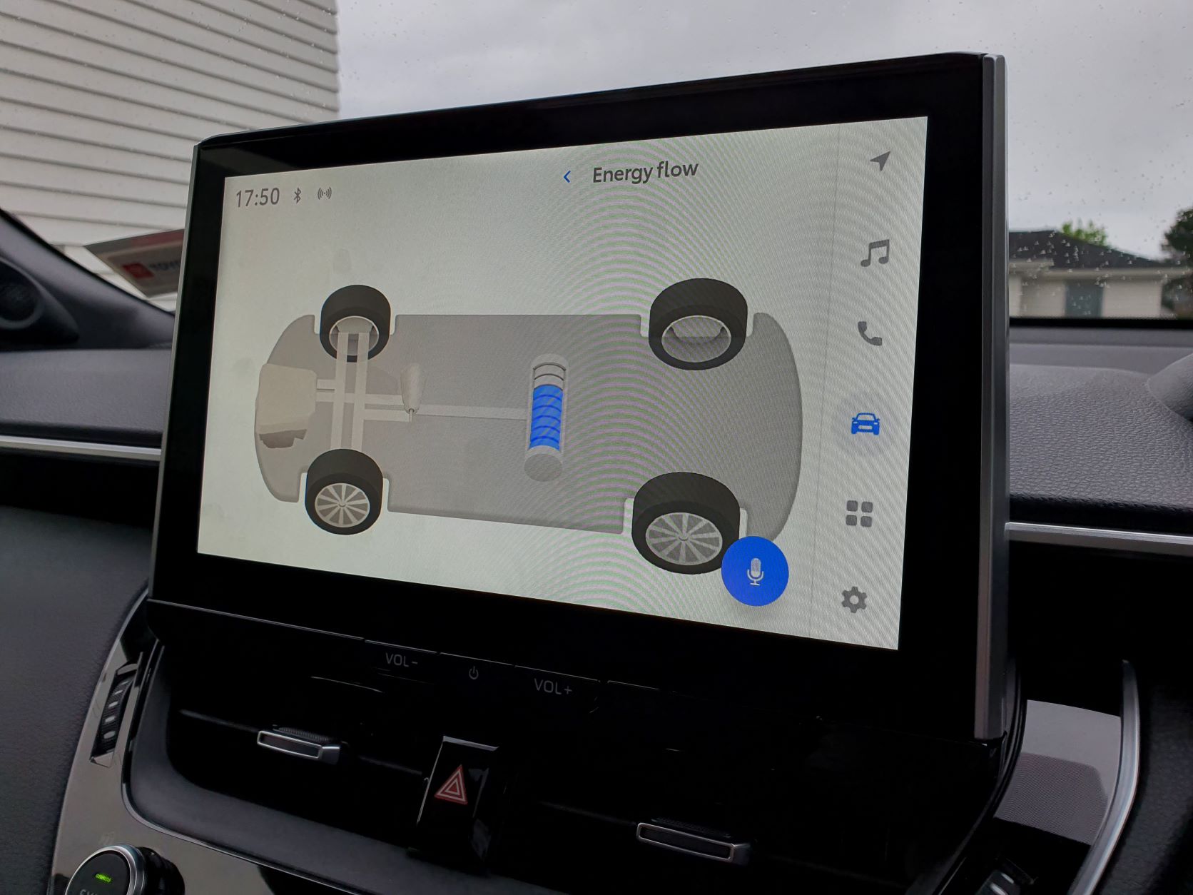Toyota Hybrid monitoring system view on the infotainment screen of a 2022 Toyota Corolla Cross Limited Hybrid E-Four AWD