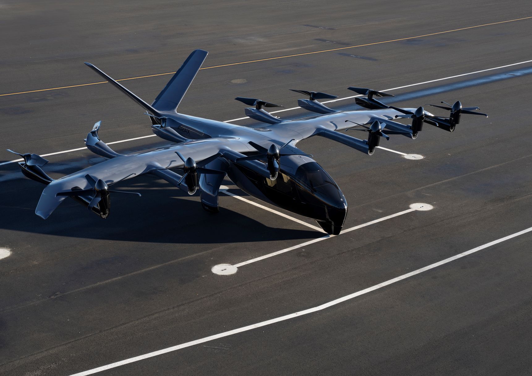 An overhead zoomed out view of the Archer Midnight eVTOL aircraft.