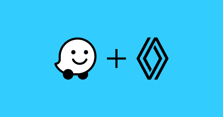 Renault and Waze logos pictures together on a blue background.