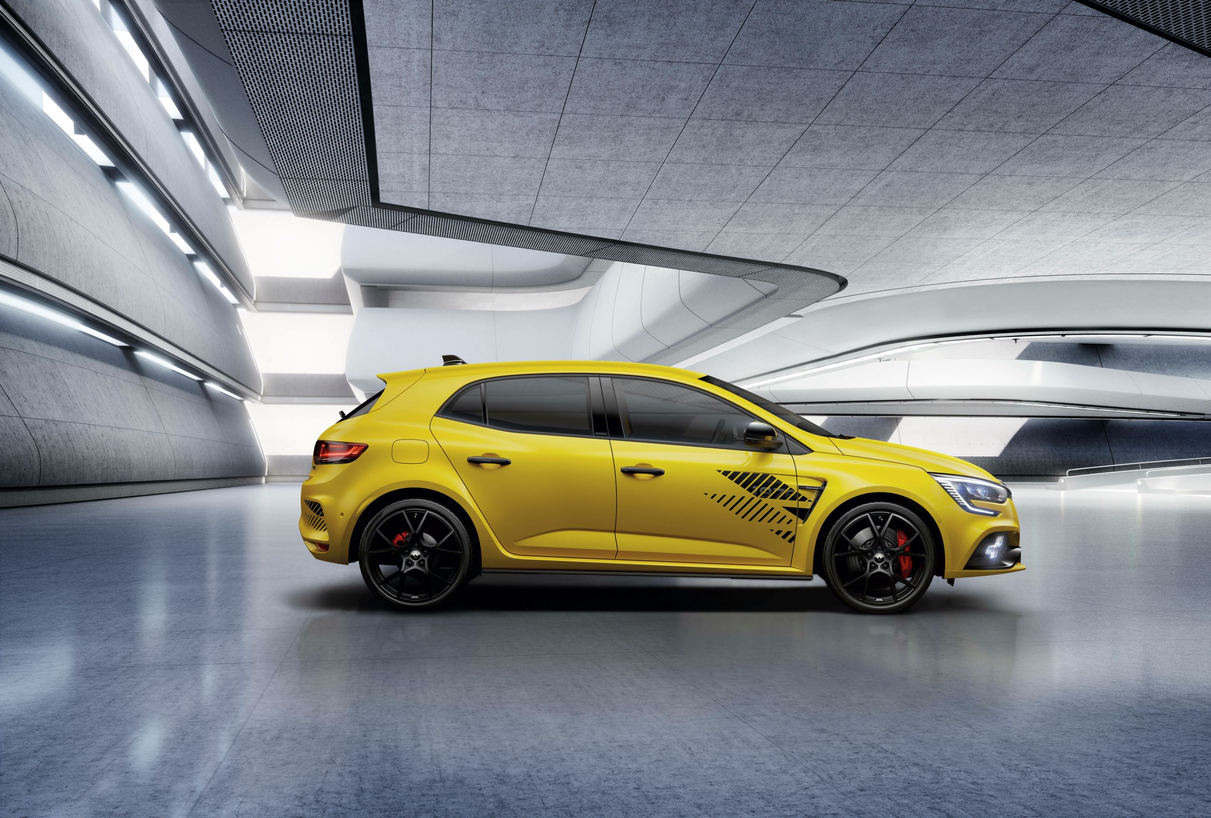 Side view of a Renault Megane R.S. Ultime in Yellow.