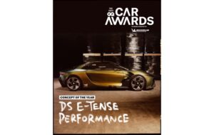 A promotional photo from DS of the new DS E-Tense Performance concept winning a GQ concept car award.
