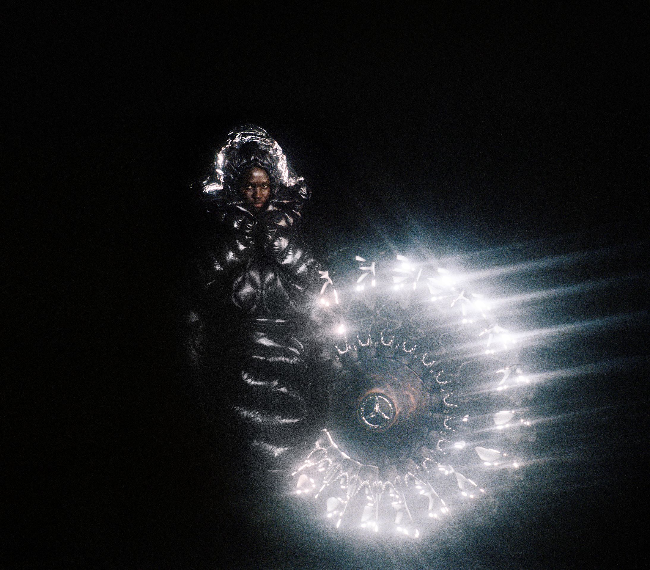 Promo photo from the partnership between Mercedes-Benz and Moncler.