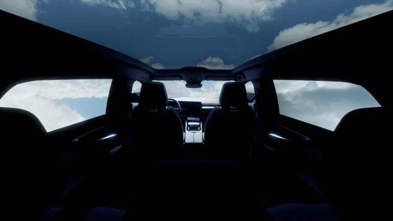An interior photo of the glass panoramic sunroof on the new Renault Espace MPV.