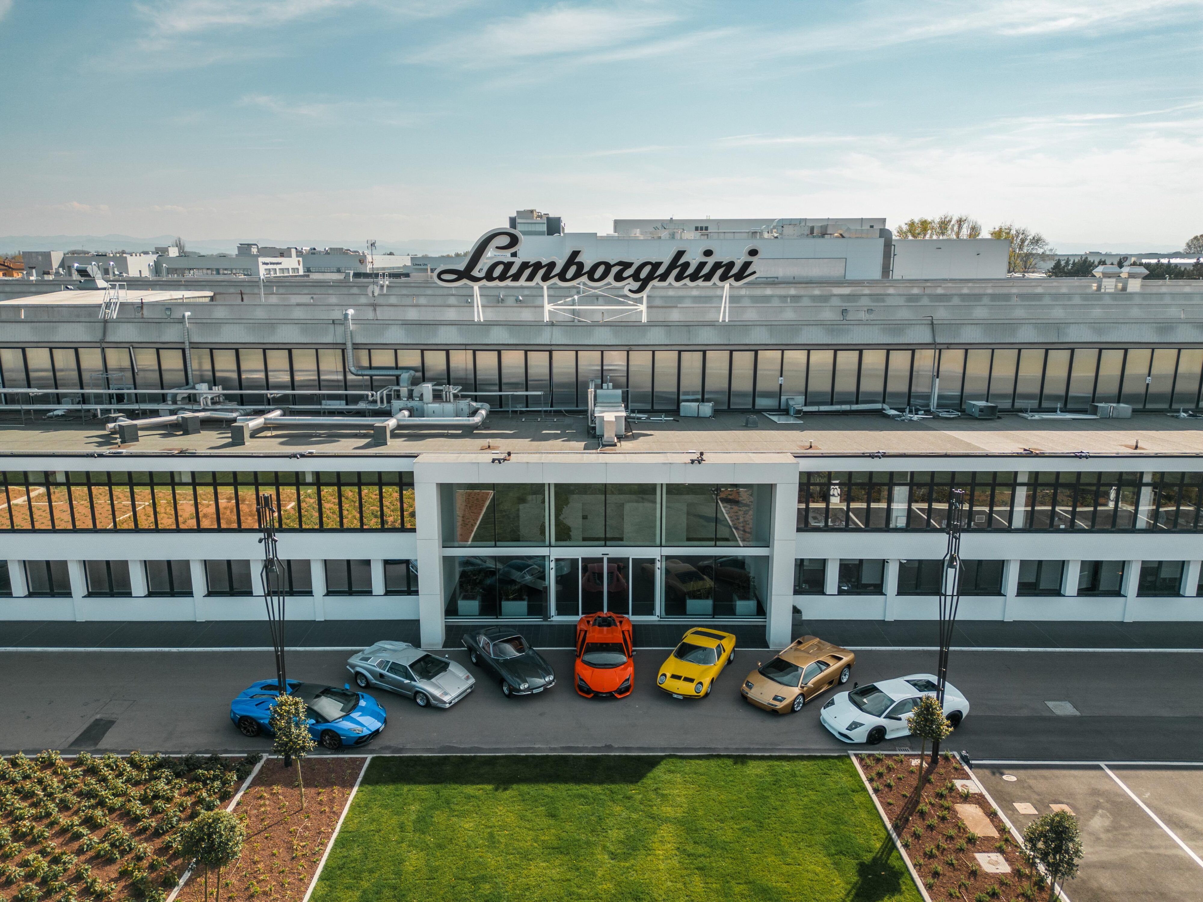 An overhead view of Lamborghini's HQ in Sant'Agata, Bologna, Italy.