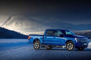 Front three quarters view of the Ford F-150 Lightning Launch Edition in Norway