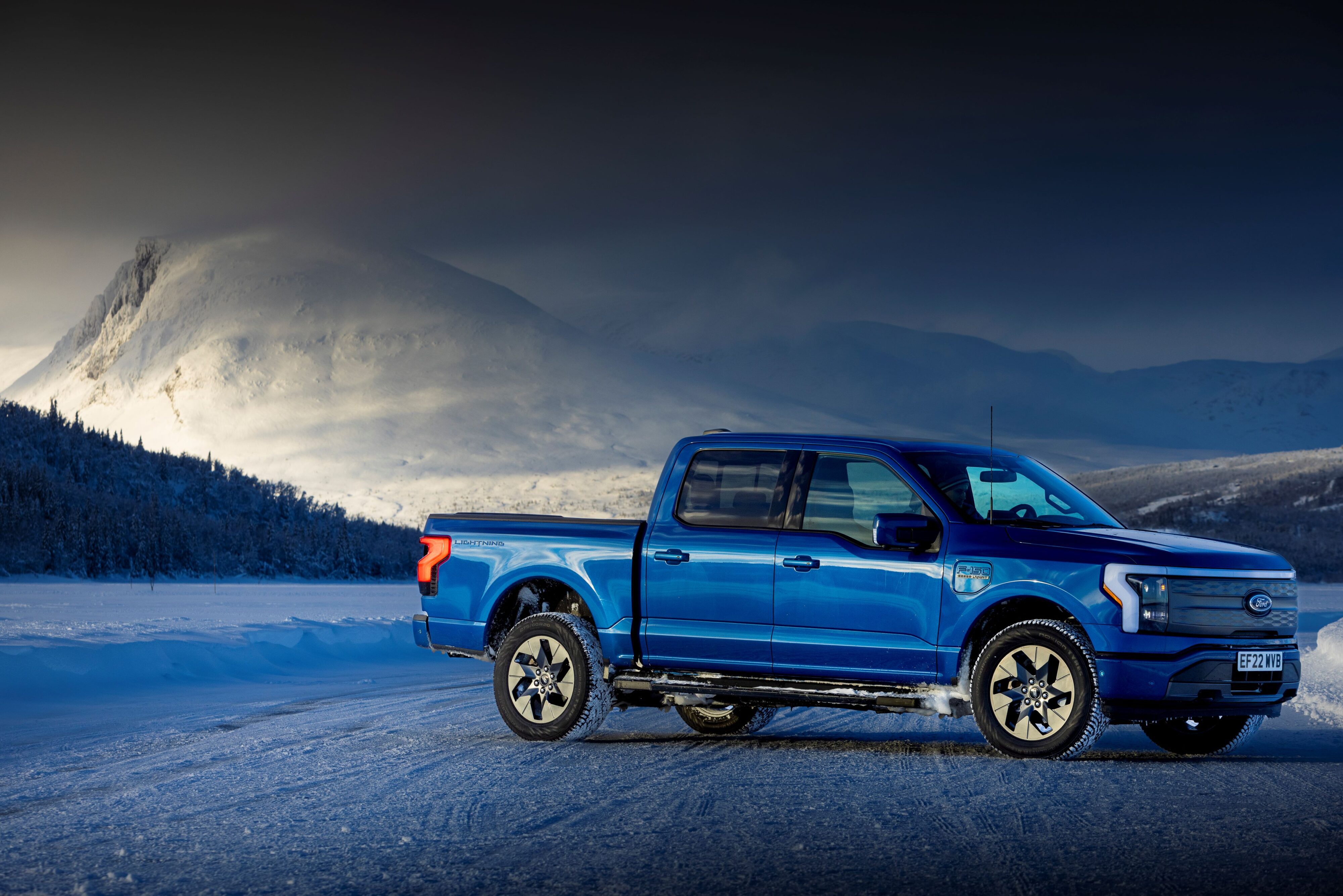 Front three quarters view of the Ford F-150 Lightning Launch Edition in Norway