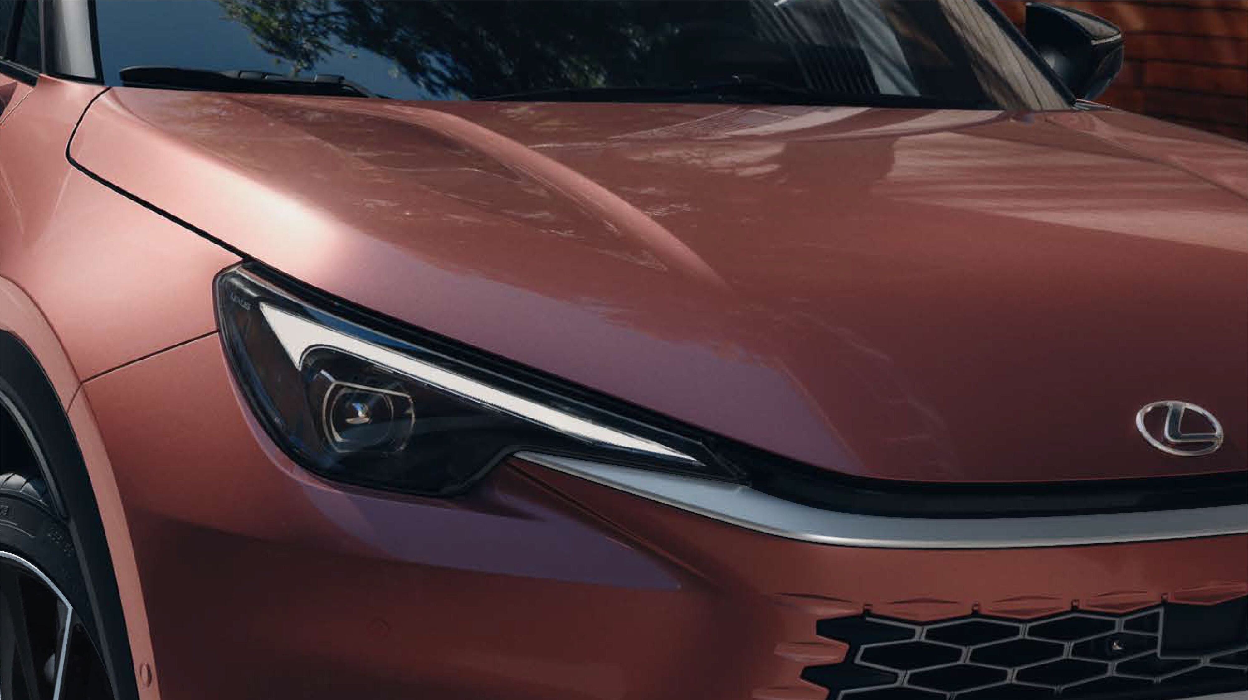 Teaser image of the front right corner of the upcoming Lexus LBX