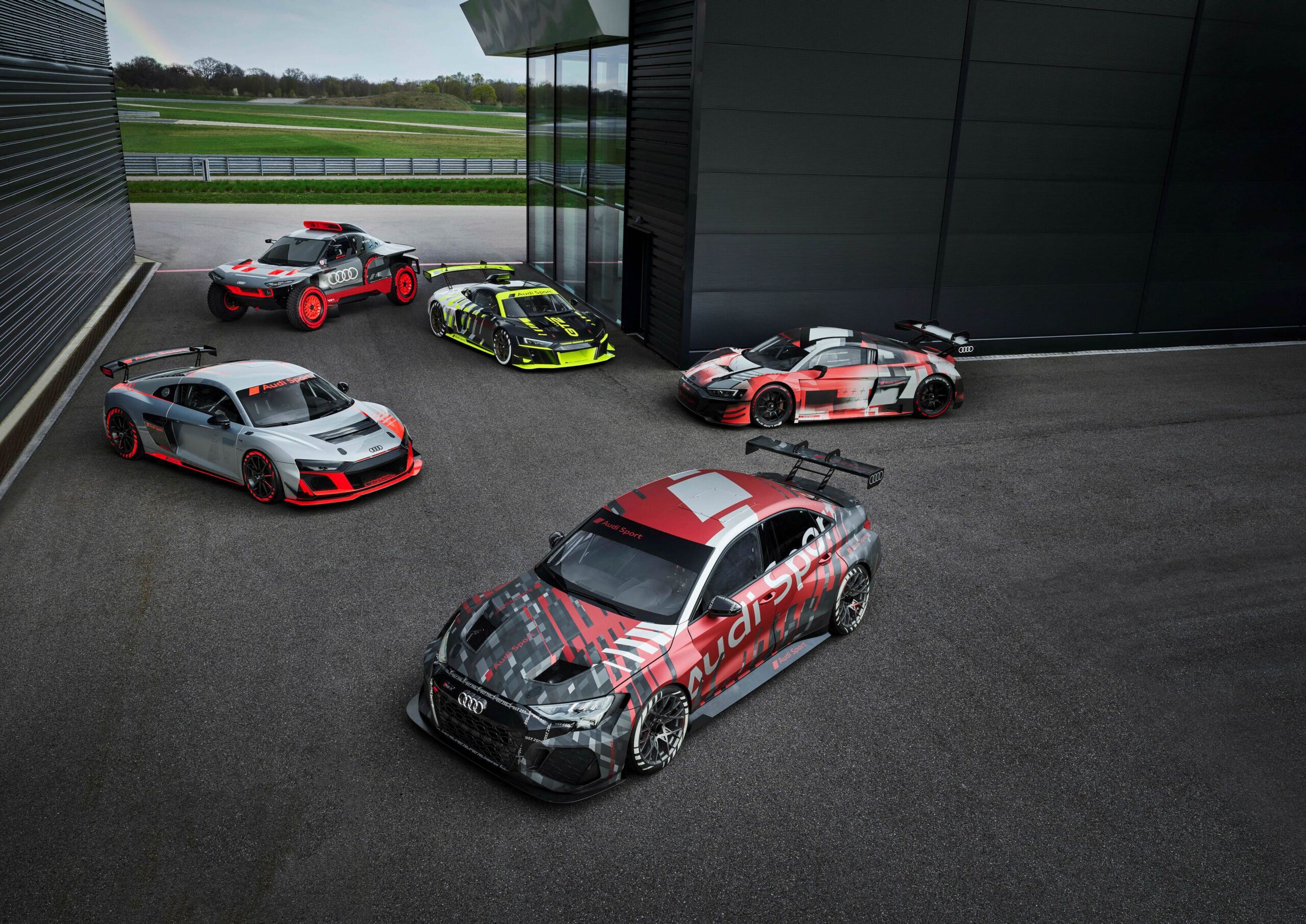 Electric Audi Sport cars on display for the performance brand's 40th anniversary