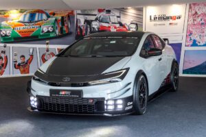 Front three quarters view of the Toyota Gazoo Racing Prius concept