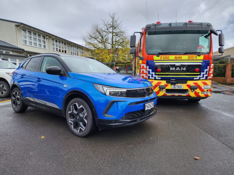 2023 Opel Grandland and a New Zealand fire engine