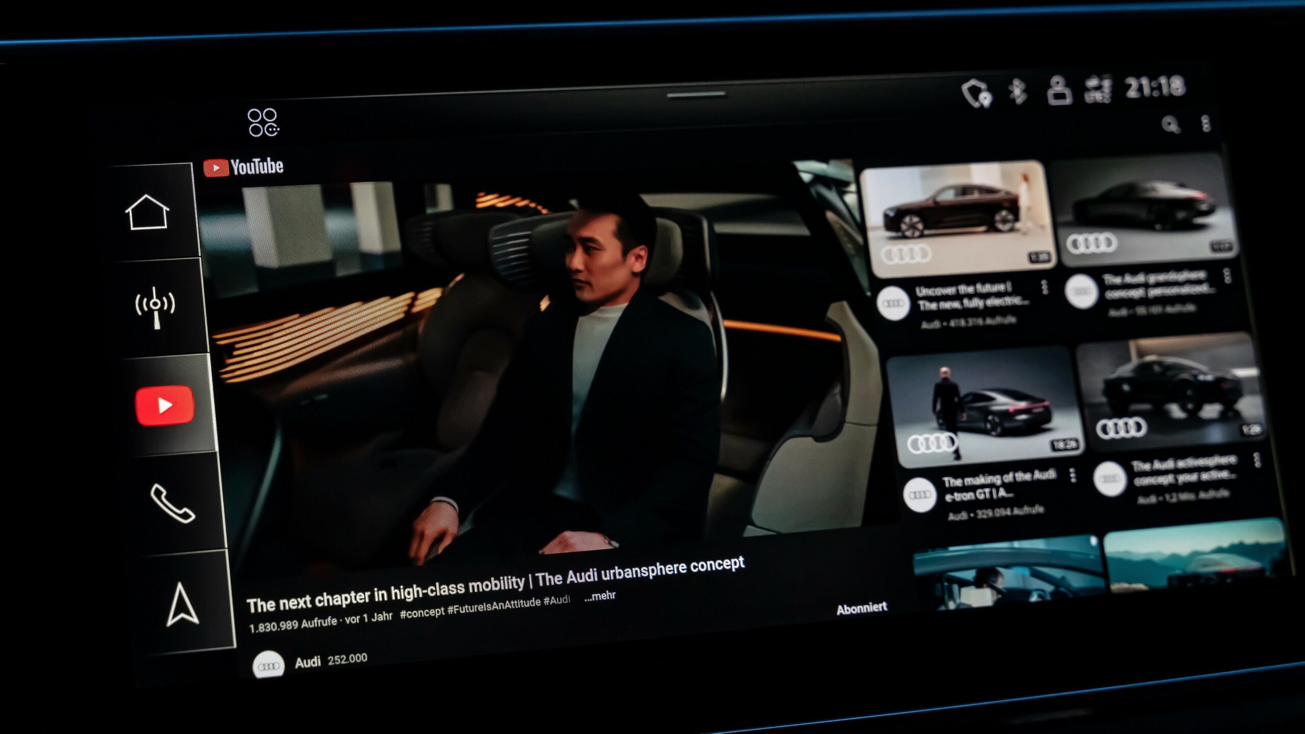 YouTube as seen on the MMI infotainment screen of an Audi vehicle