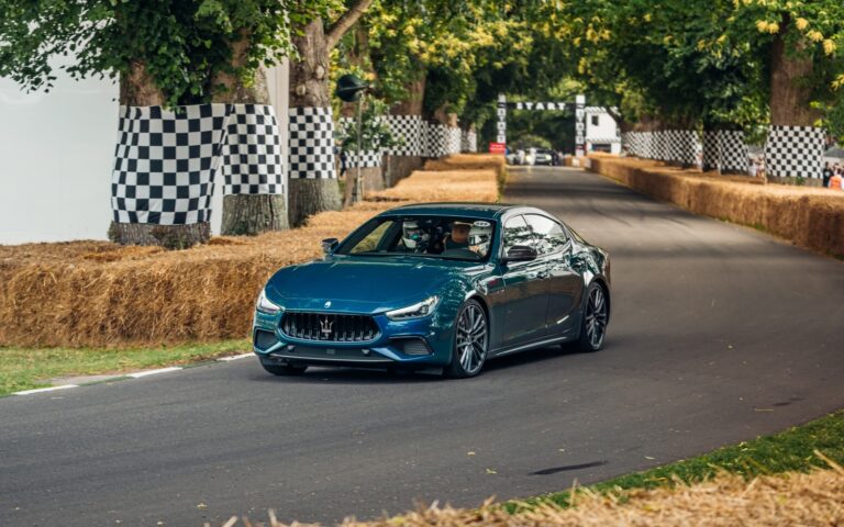 A Maserati Ghibli 334 Ultima taking on the famous Goodwood Hill Climb