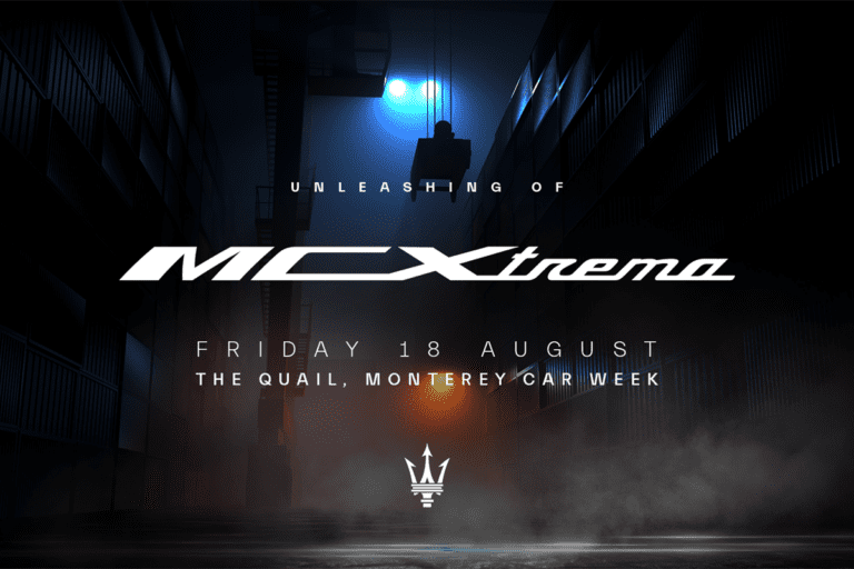 A promotional image of the unveiling of the new Maserati MCXtrema track car