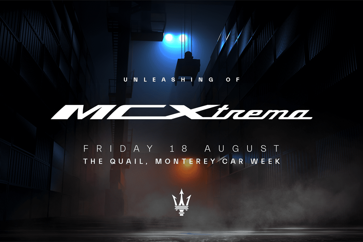 A promotional image of the unveiling of the new Maserati MCXtrema track car