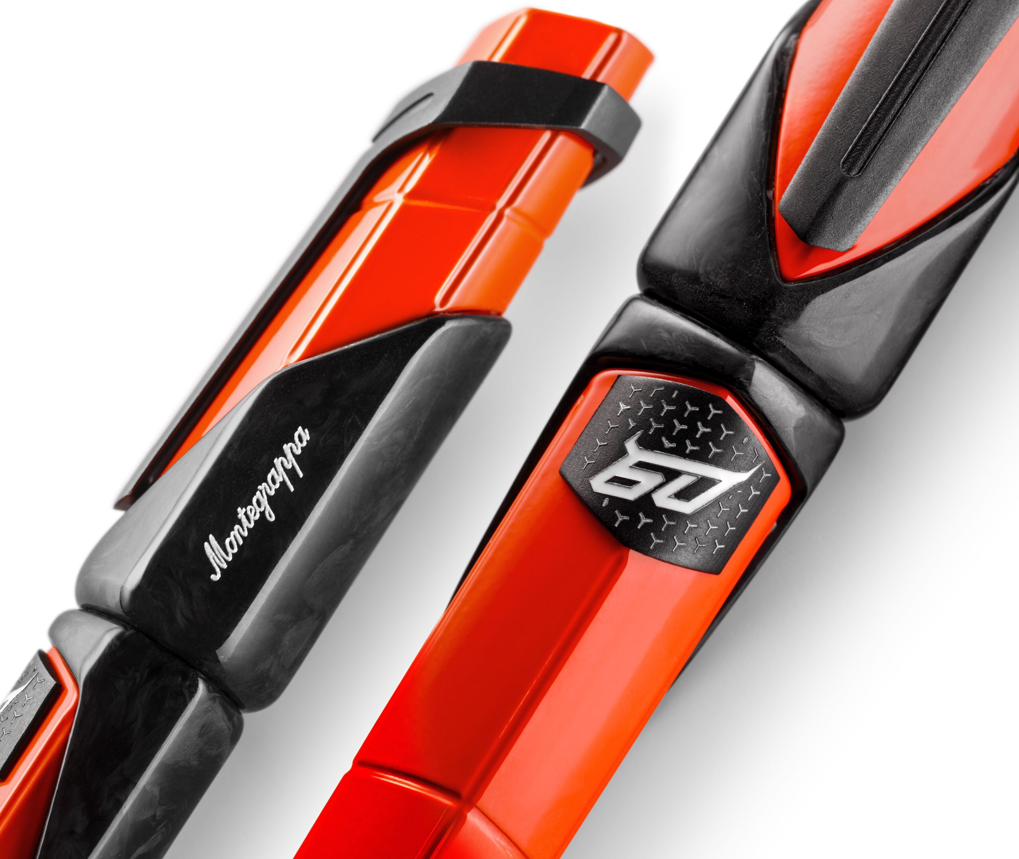 An orange Lamborghini x Montegrappa pen from the exclusive 60th anniversary collection