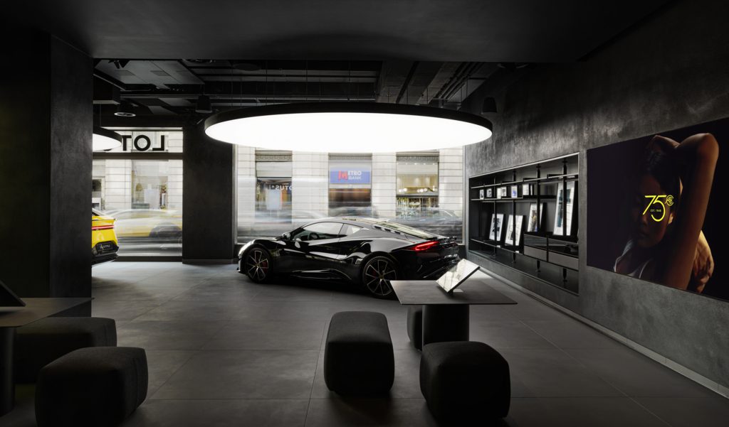 A Lotus Emira in focus at the Lotus flagship store in Mayfair London