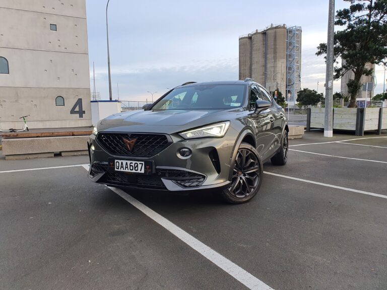 Front three quarters view of a Cupra Formentor VZ Tribe Edition in an urban setting