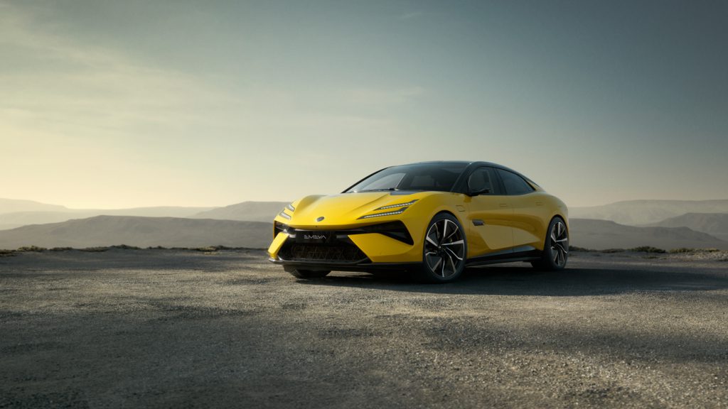 Front three quarters view of the new Lotus Emeya EV